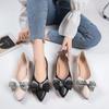 Bow Pointed Toe Casual Shoes for Women 2024 Spring Square Heel Slip-on Women's Single Shoes Soft Sole Comfortable Women's Shoes