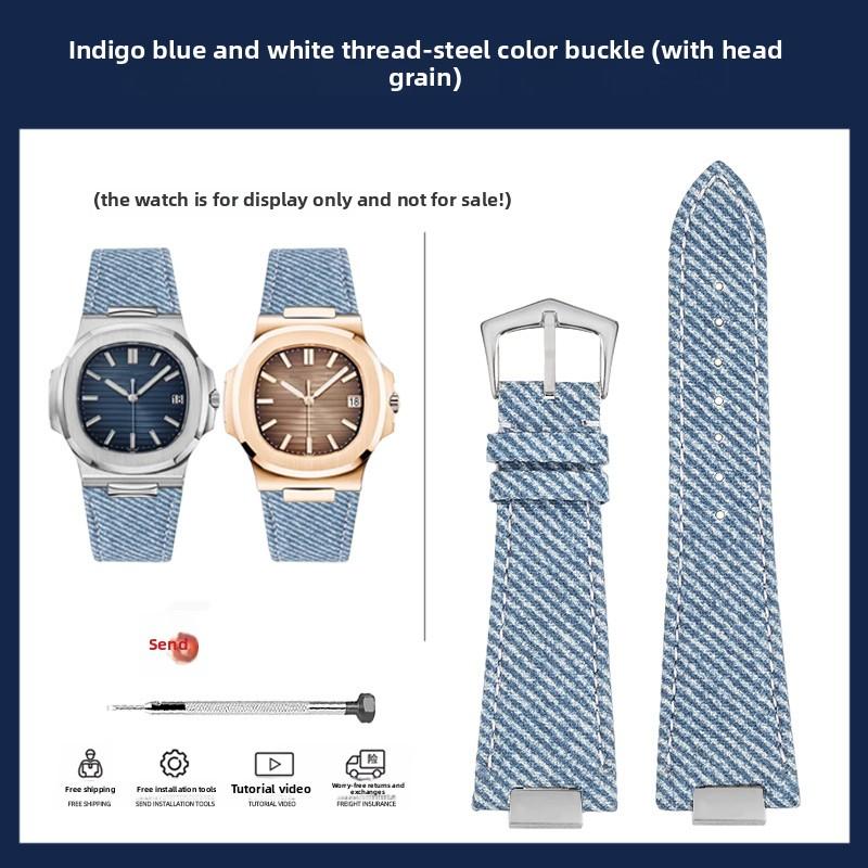 Джинсовый ремешок для часов из коровьей кожи Для Patek Philippe Nautilus 5711.5712 мужской модный светло-синий зеленый серый Джинсовый синий ремешок браслет