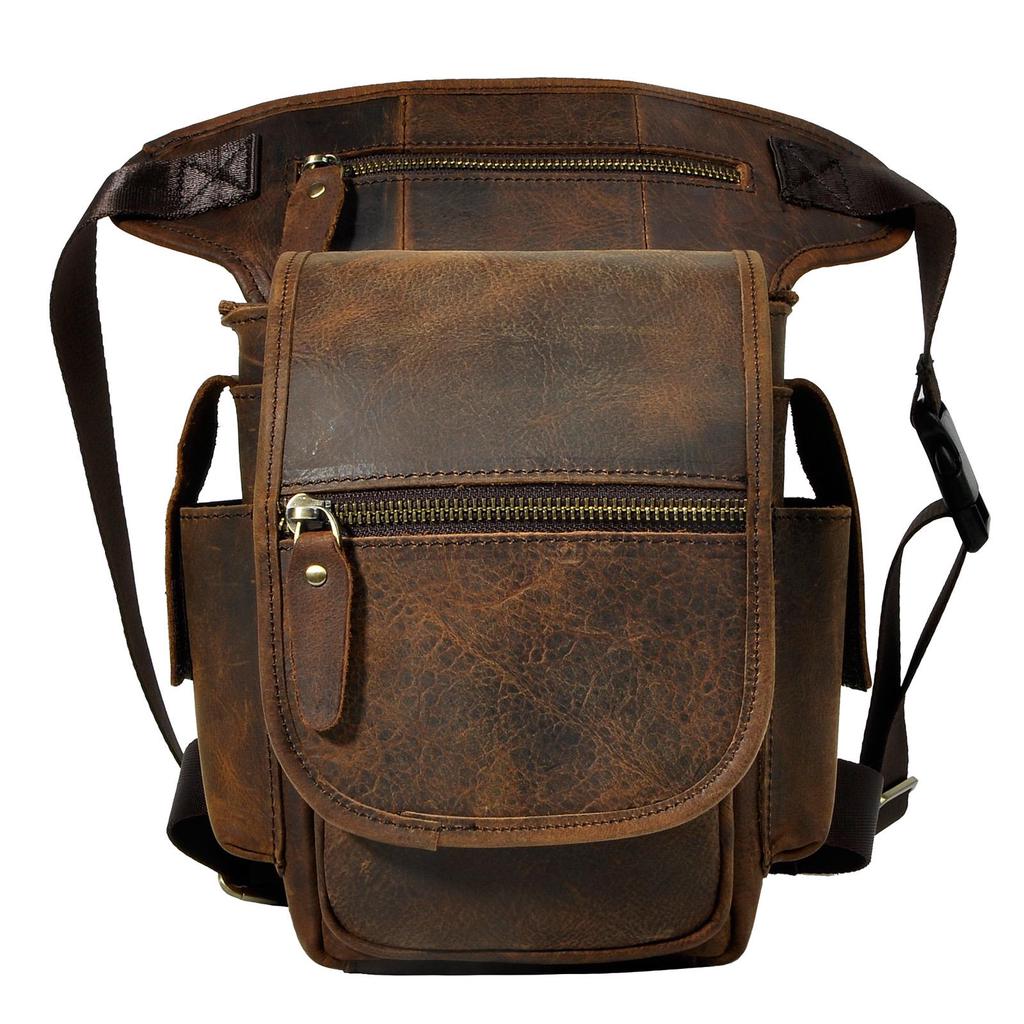 Genuine Leather Men Casual Messenger Shoulder Sling Bag Fashion Multifunction Drop Leg Bag Waist Pack
