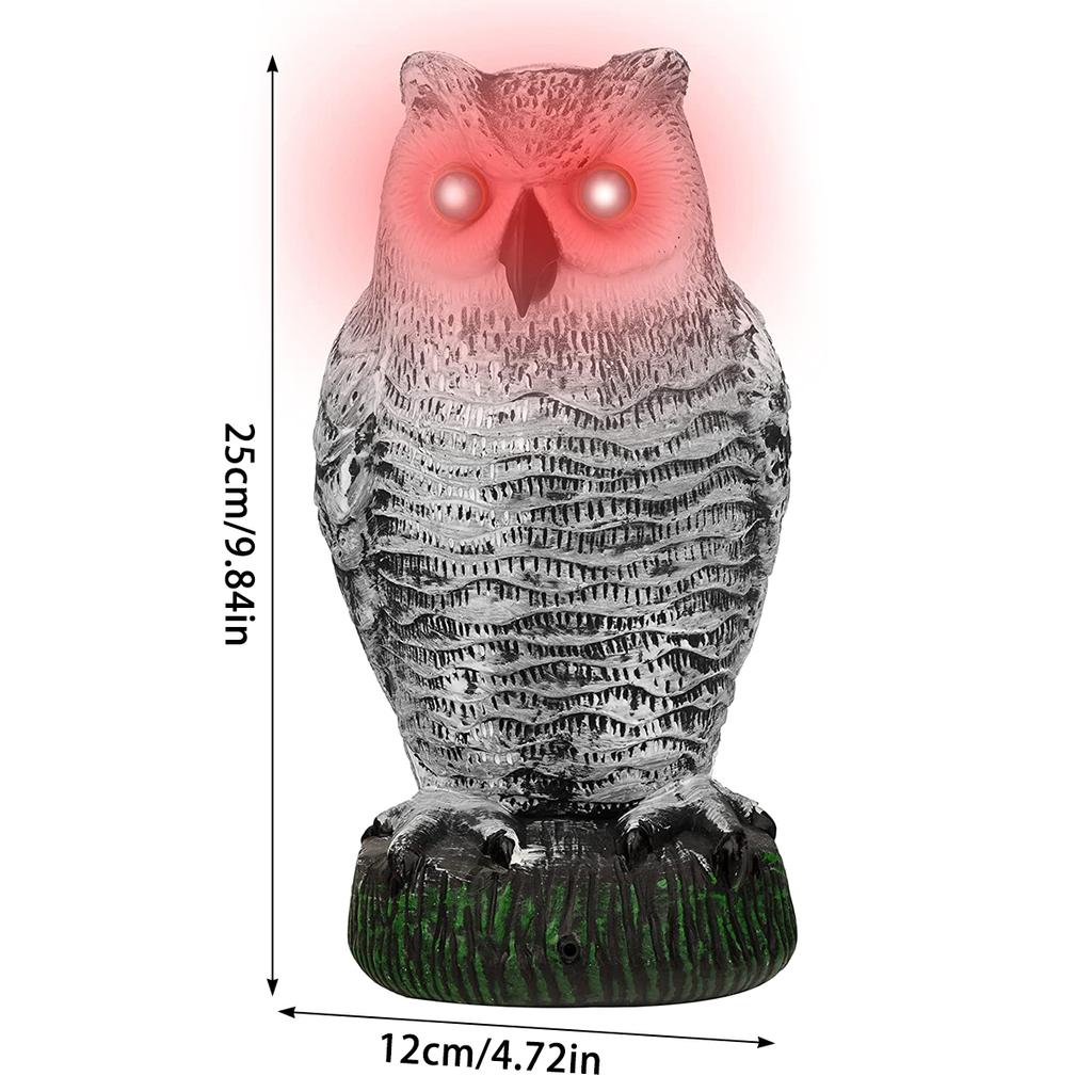 Owl Scare Bird Control Devices Waterproof Fake Owl Scarecrow with Flashing Eyes Frightening Sound Lifelike Owl Statue