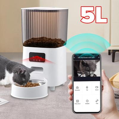 Автоматические кормушки для домашних животных 5л с камерой для собак, кошек, ночного видения, двустороннее аудио, видео, умный Wi-Fi, дозатор еды, дистанционное управление