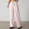 Womens Striped Wide Leg Pants Loose Casual Drawstring Elastic Waist Contrast Color Multicolor