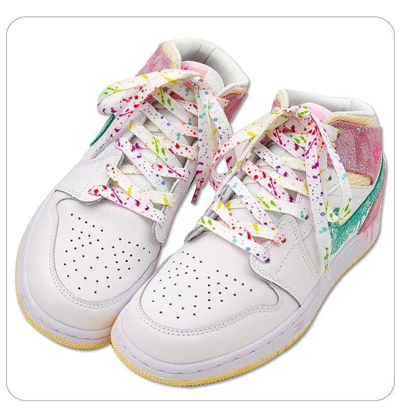 Flat Shoelace Rainbow Shoelaces for Shoes Ink Splatter Print Colorful Shiny Shoe Laces Women Sneakers Shoestrings Accessories
