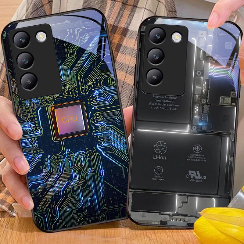 Компьютерный элемент для Y72 33S 11 03 36 96 Lite 35 16 Iqoo 12 V40 SE 5G 29 40 21 30 X80 Pro Vivo Чехол для телефона из закаленного стекла Черный