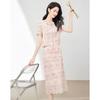 French fashion lace embroidered top+high waisted skirt two-piece set