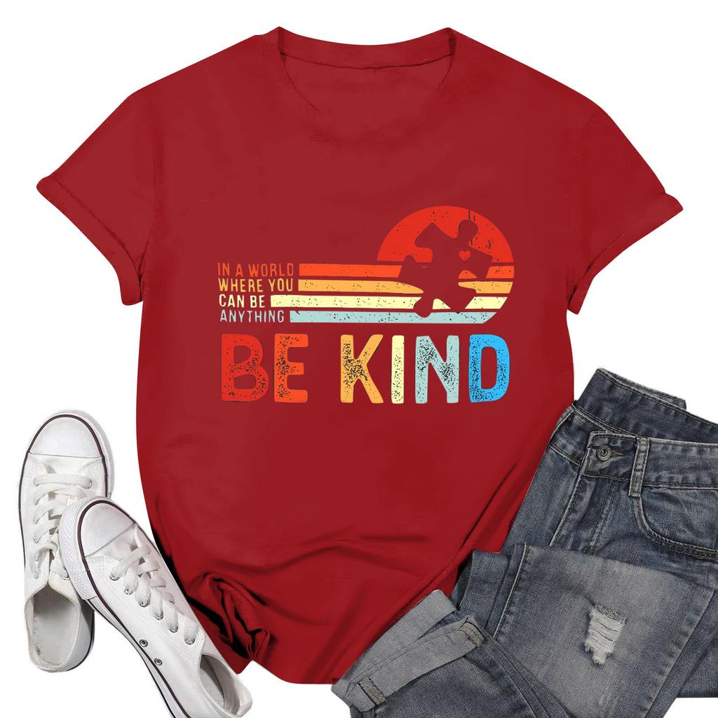 Женская повседневная футболка с принтом, пуловер с круглым вырезом, топ с короткими рукавами