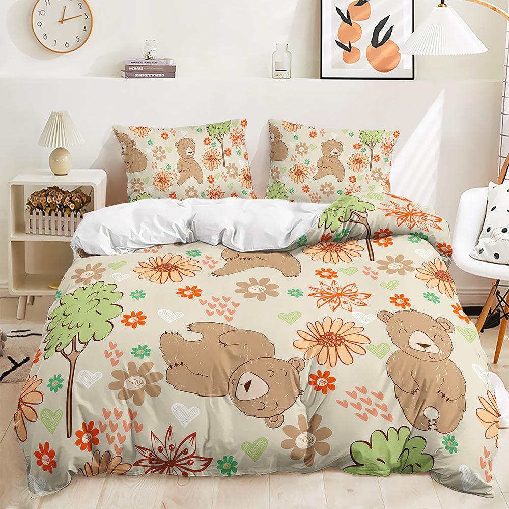Трехпредметный мультяшный комплект пододеяльника с изображением животных джунглей, цифровая печать, двухпредметный набор, подходит для четырех сезонов