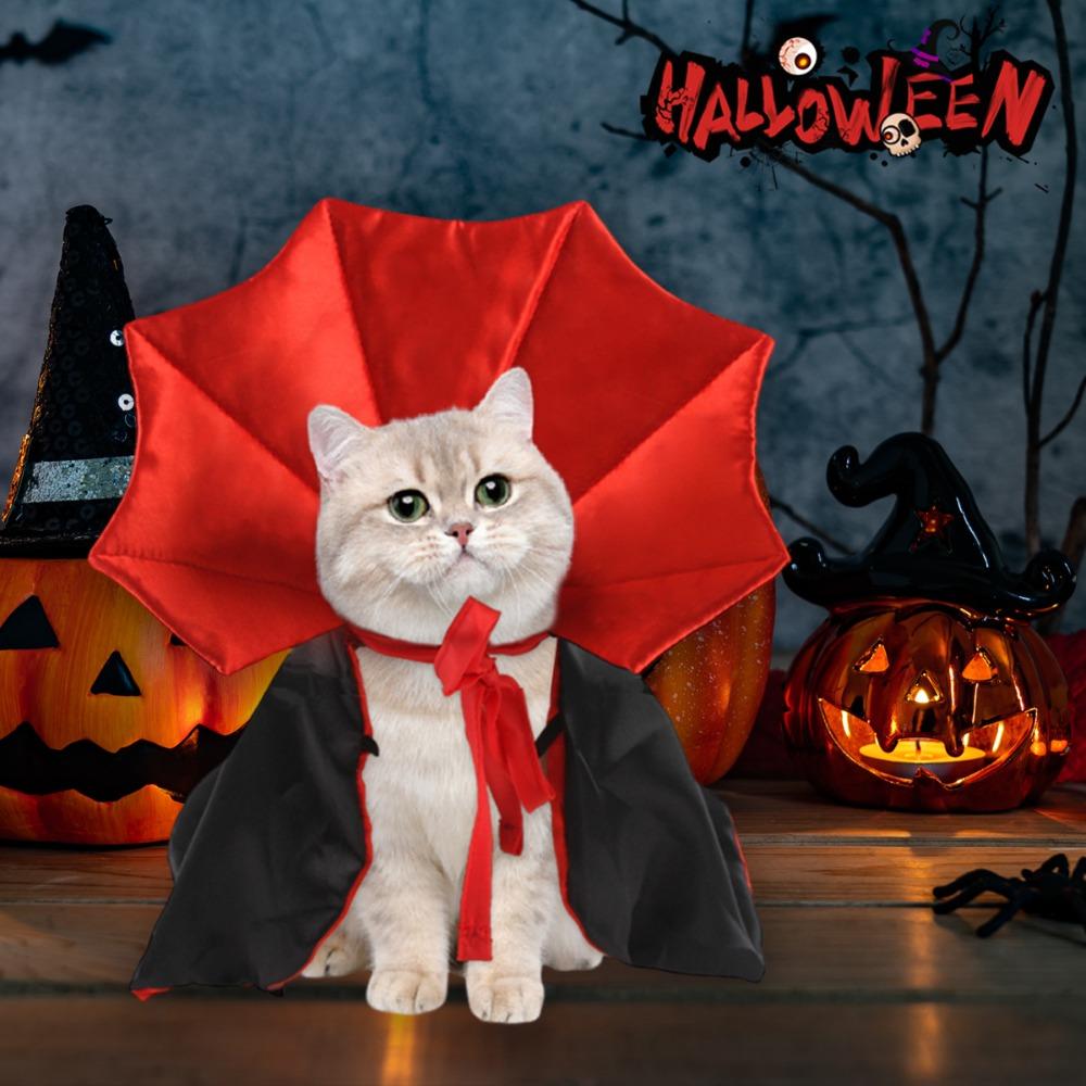 Red Black Pet Cat Vampire Cape Halloween Pet Dog Cloak Hat  Halloween Costume Party Supply