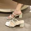 Cool Slippers Women's Summer Outer Wear 2025 New Fashion Versatile Thick Heel Fairy Style Retro French Niche High Heels