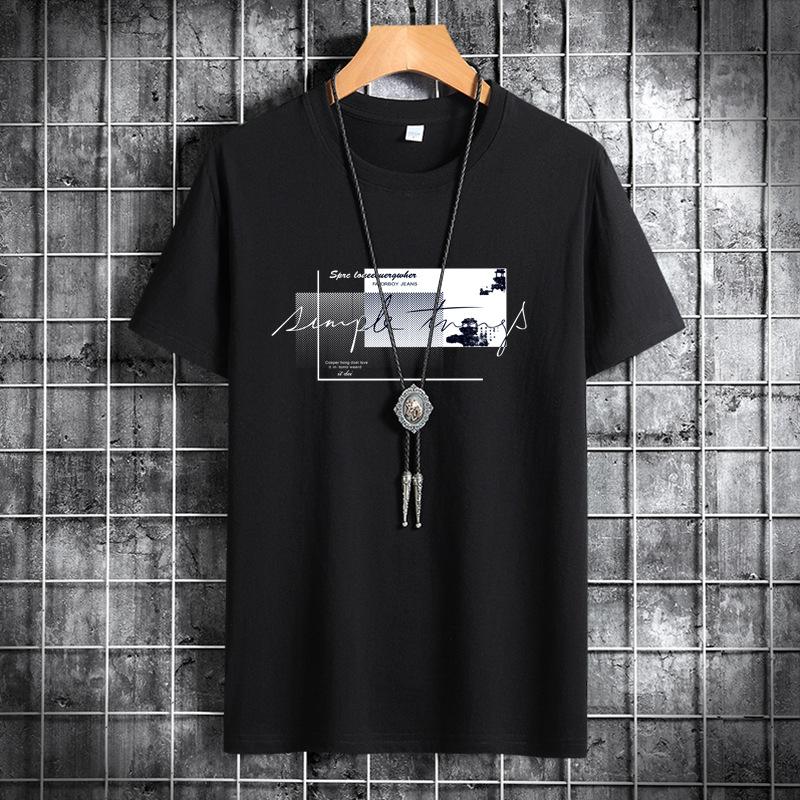 Summer Men Round Neck Cotton Short-sleeved Fashion Printed Casual Men's Loose Sports T-shirt