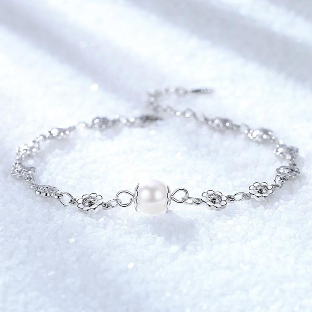 925 Sterling Silver Jewelry Bracelet High Quality Retro Fashion Woman Pearl Flower Type DIY Bracelet Length 21.5CM