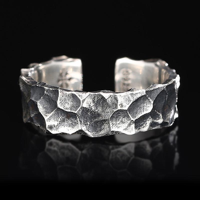 Thai Silver Retro Men'S Open Ring Retro Jewelry Design Adjustable Men'S Simple Ring Party Gift Simple Old Hammer Hypoallergenic Ring