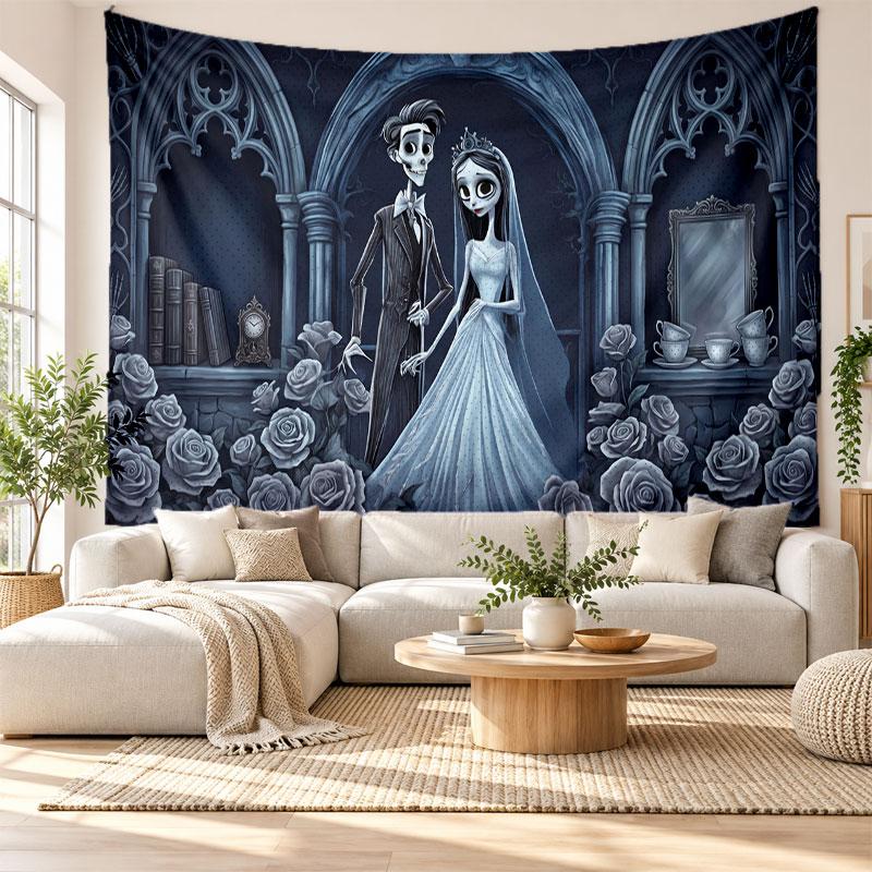Corpse Bride Emily Victor Wall Tapestry Home Decor Hanging Cloth Art Background Tapestry for Bedroom