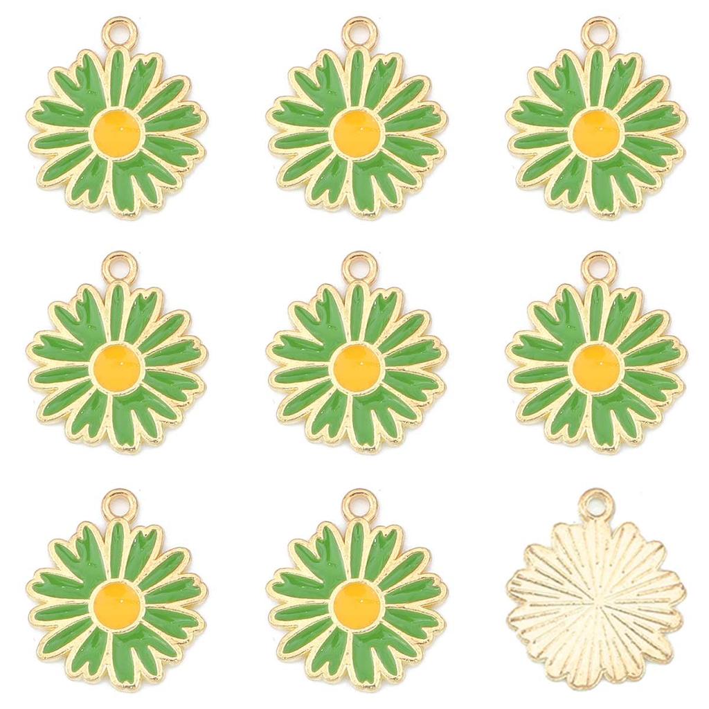 5Pcs Flower Daisy Pendant Alloy Drop Oil Charms For DIY Bracelet Earrings Making Jewelry Findings
