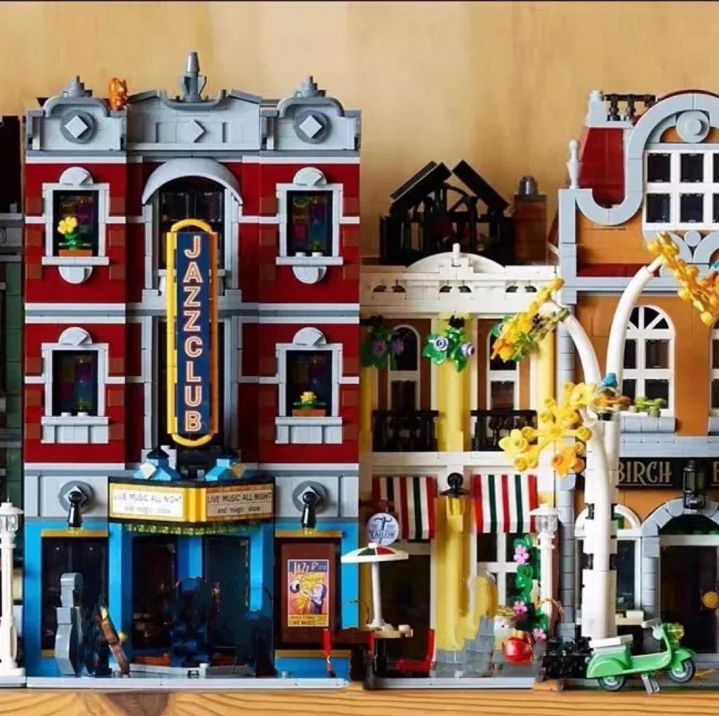 Creating Jazz Club Expert Pizza Shop Model Modular House Building Blocks Compatible Street View Toys for Kids Adults