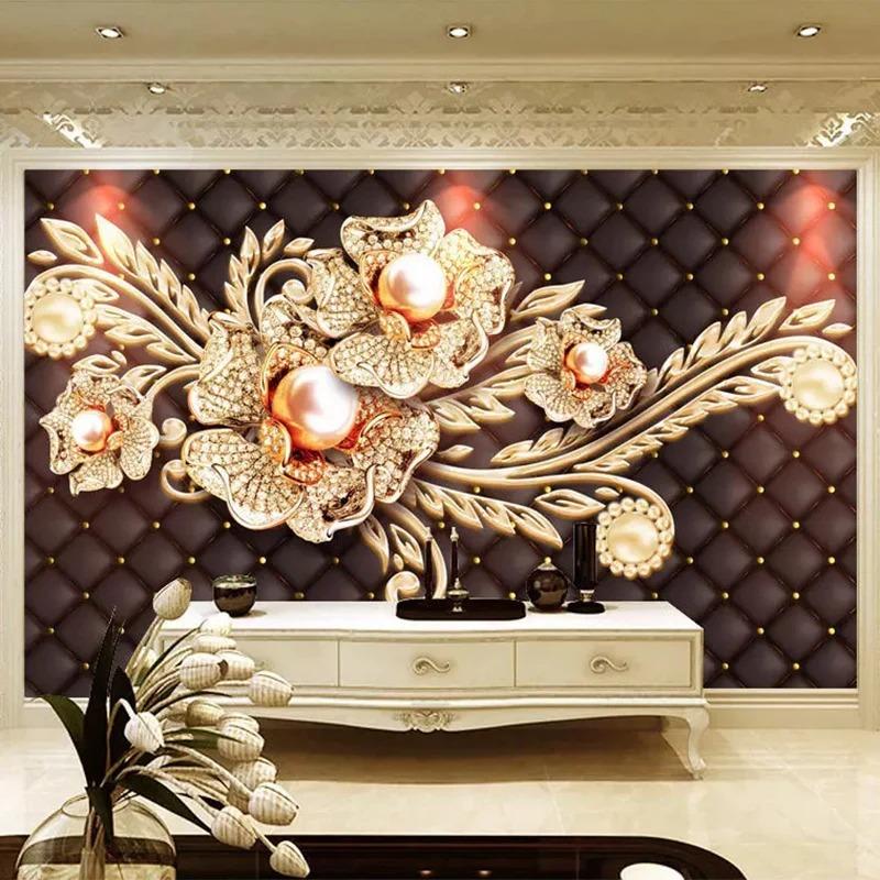 Фрески Обои 3D стерео черные простые ювелирные изделия цветы Европейский стиль Фреска гостиная ТВ фон обои домашний декор