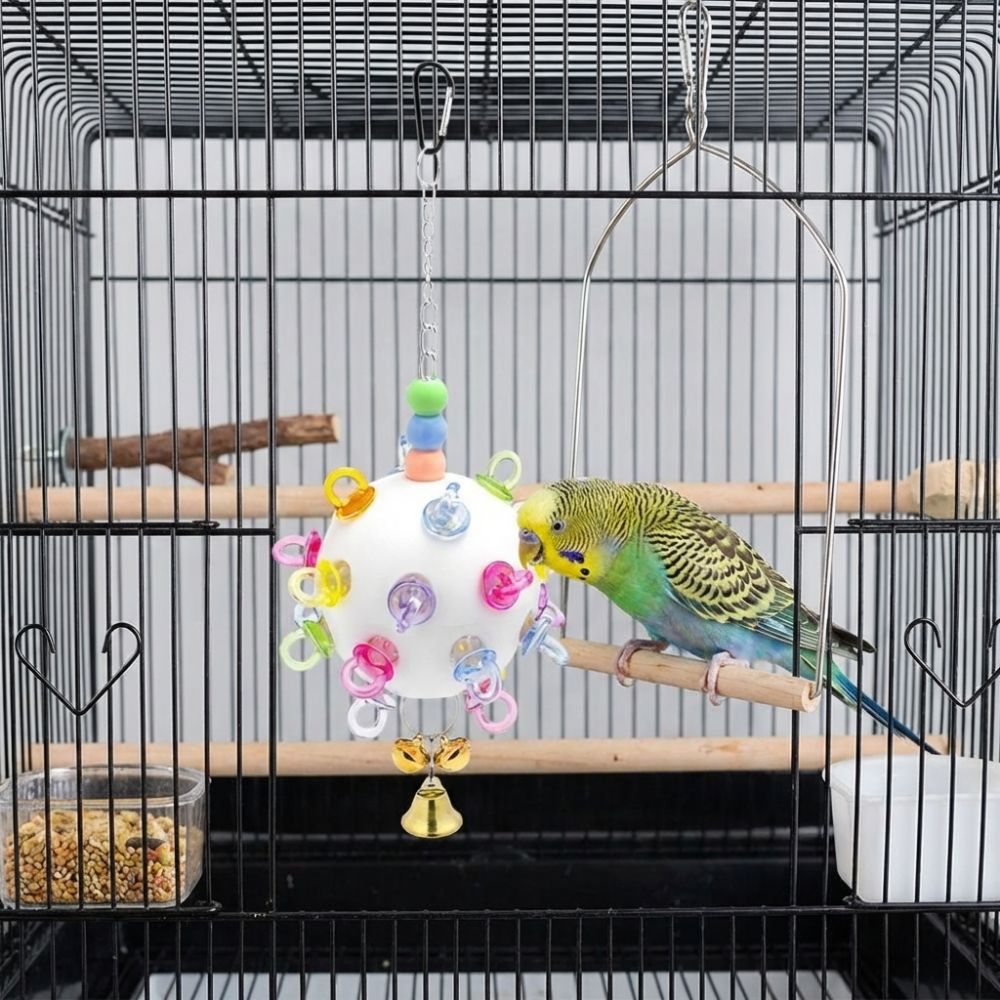 Detachable Bird Cage Toy with Bell Hanging Foraging Ball Creative Parrot Chewing Toy  Bird Training