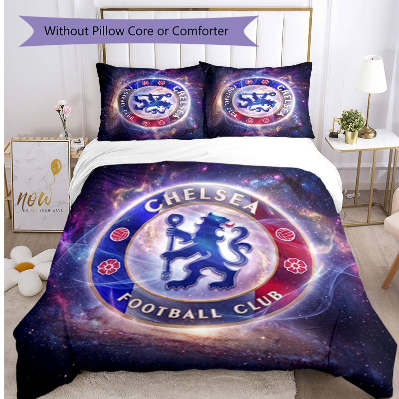 Chelsea FC Pattern Printed 3PCS Bedding Set Soft Skin-Friendly Washable Duvet Cover & Pillowcases Set All Season Bedroom