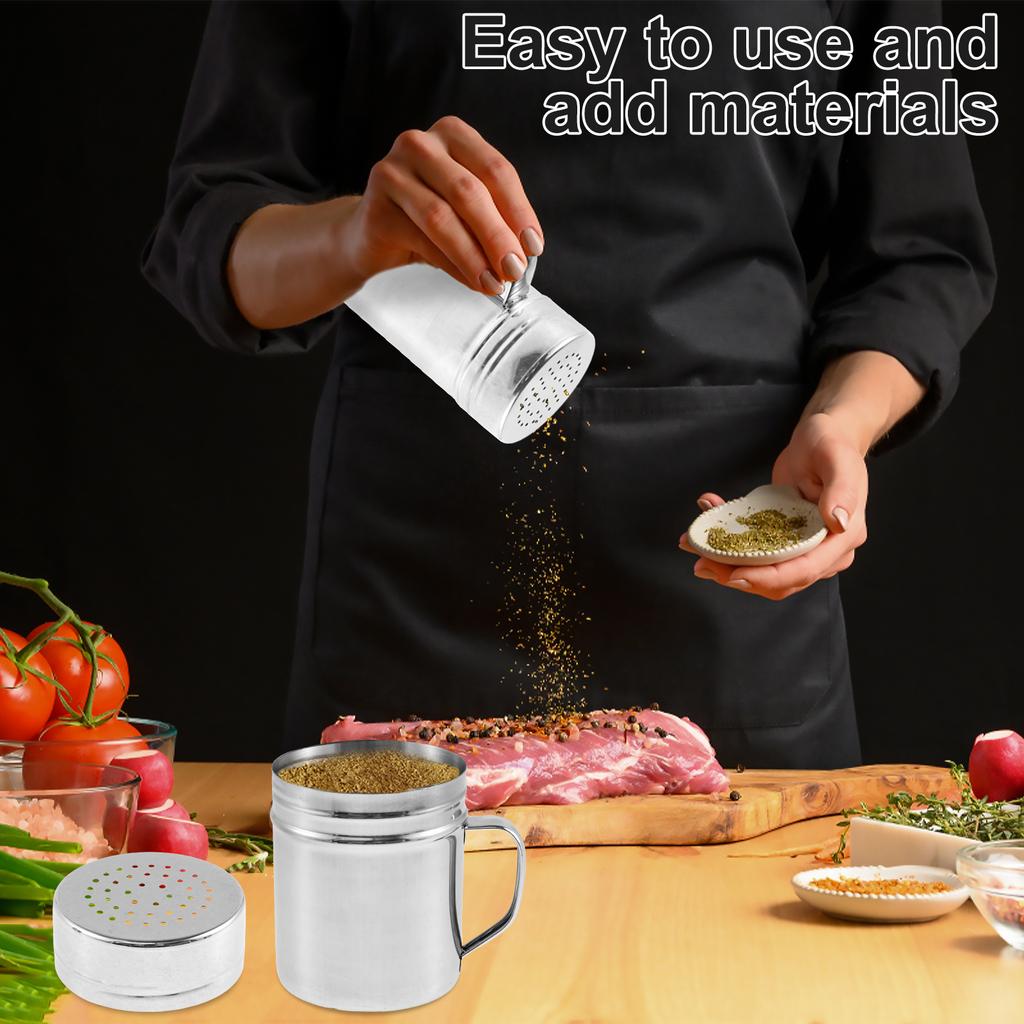 10/14oz Salt Shaker Stainless Steel Spice Dispenser Seasoning Spice Shaker Central Hole Spice Jar with Plastic Lid Kitchen Tools