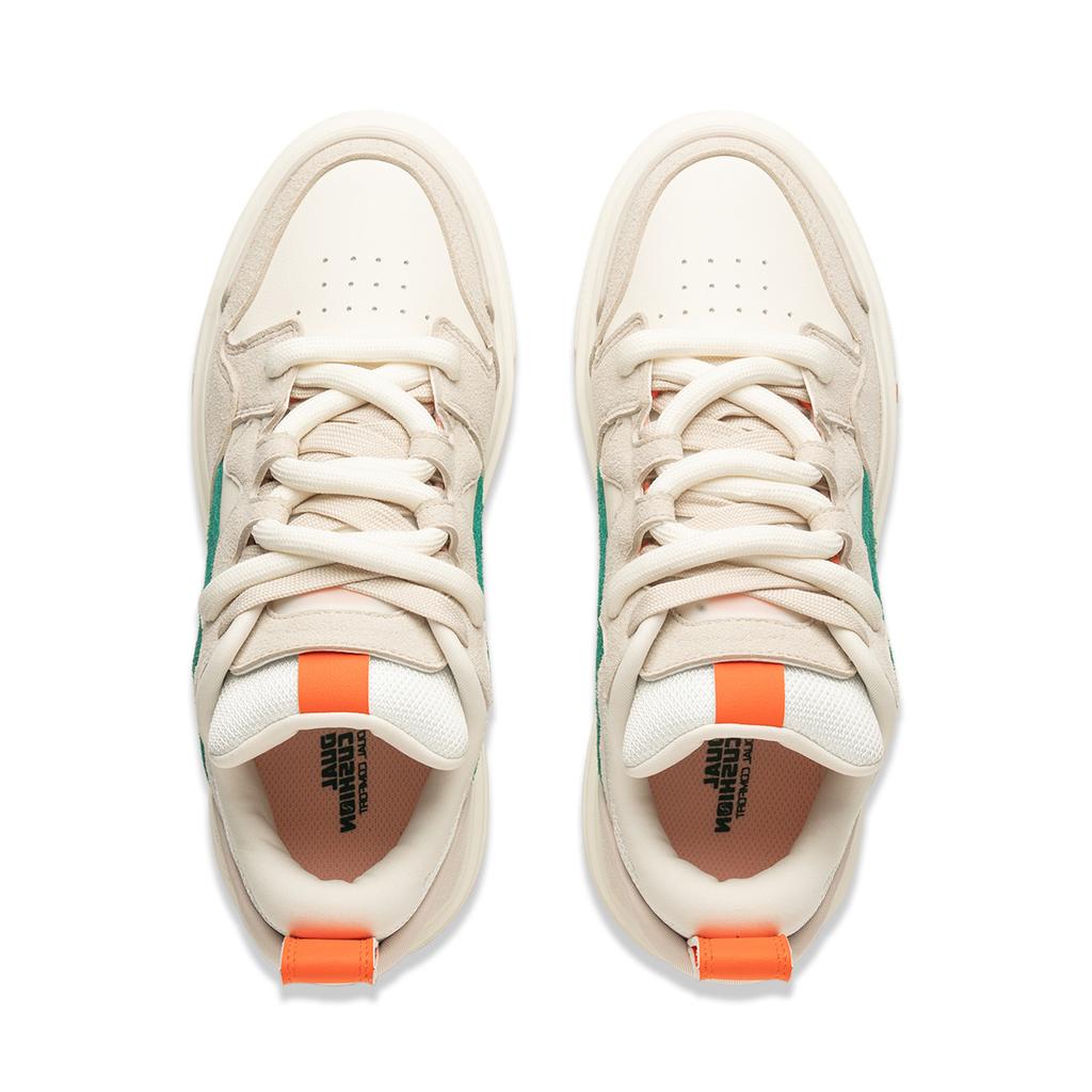 Серия скейтбордов Li Ning Удобная Универсальная Износостойкая Нескользящая Обувь для скейтборда с низким верхом Женские кроссовки Серо-бежево-зеленые AECU110-3