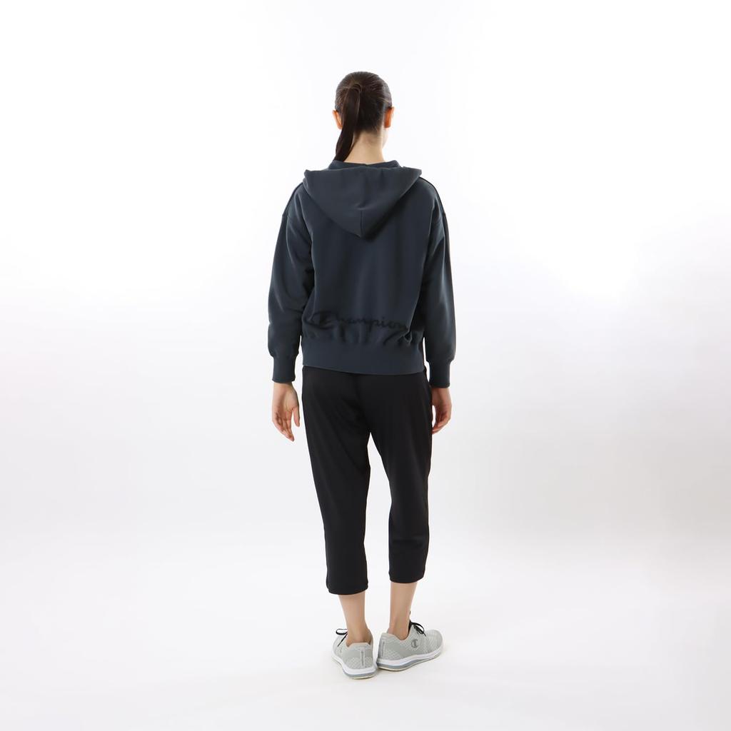 Champion Long Sleeve Stretch Terry Zip Hooded Sweatshirt with Women's One-Point Logo, Techweave®, Off-Black, CW-ZS101