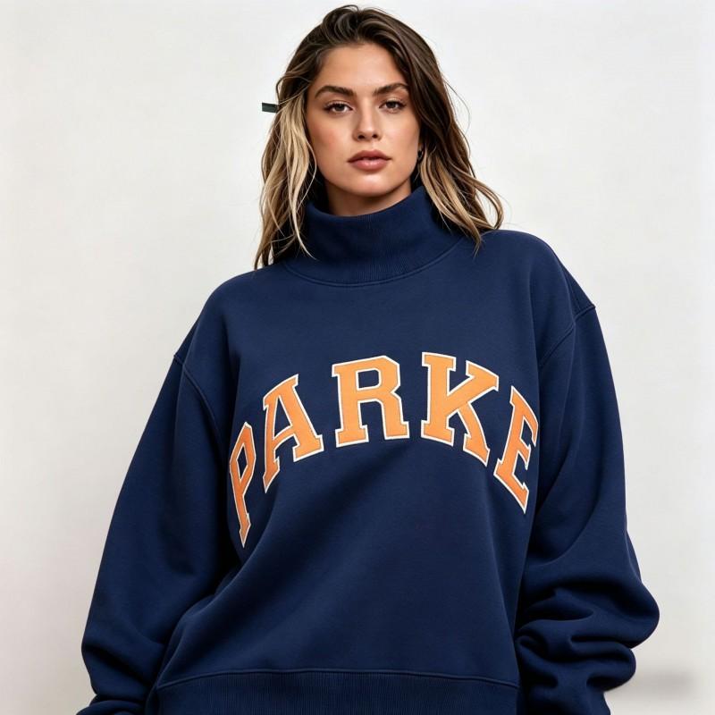 Womens Loose Fit Crewneck Sweatshirt Cotton Embroidered Casual Top Students