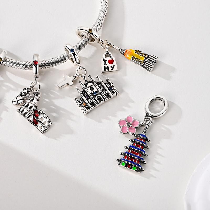 Оригинальные медные шармы-бусины Париж Эйфелева башня Церковь Подвеска Подходит для браслета Бангла Подвеска Женские DIY Ювелирные изделия Подарок