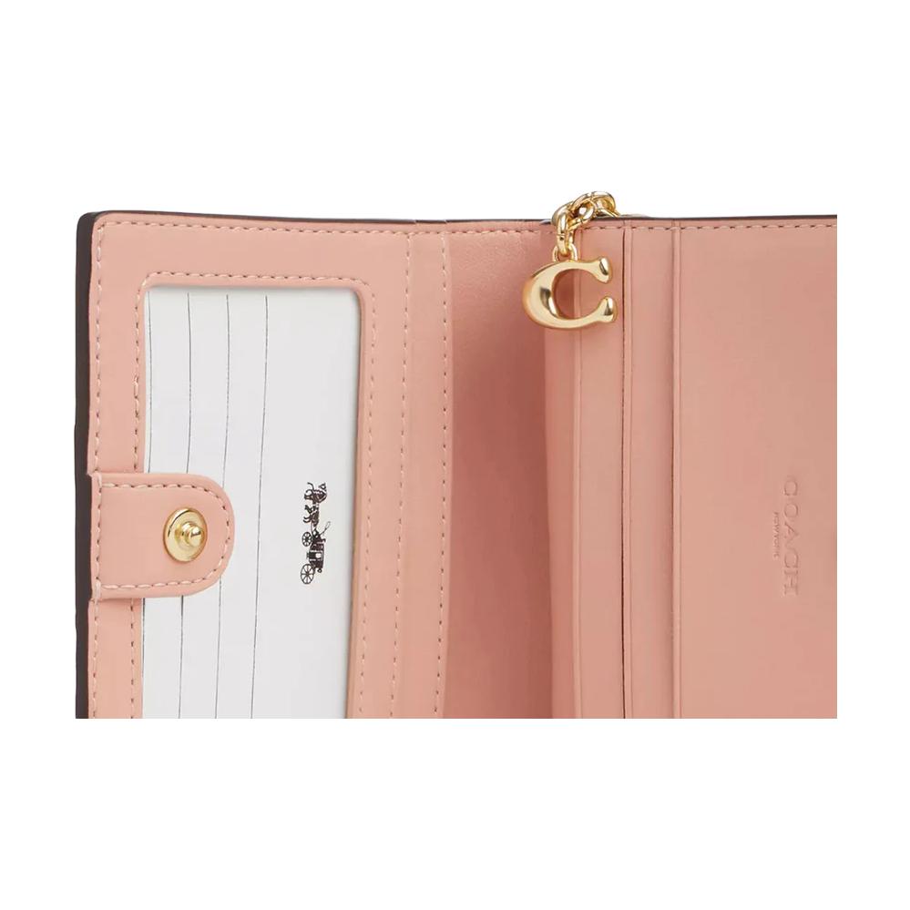 Coach Кошелек на кнопке 10 Брендовый Логотип Буквы Кошелек из покрытого холста Женский кошелек Золотой Песок CAR14-IMSAS