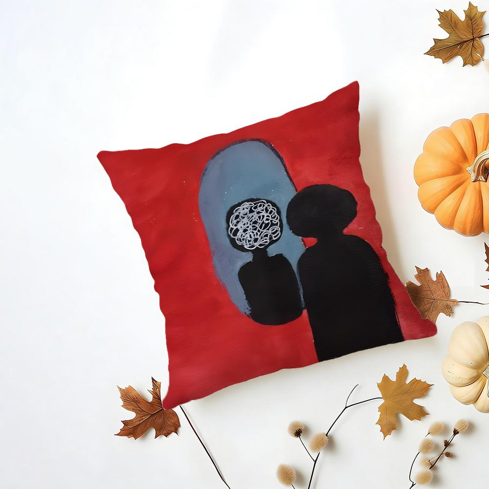 Emotional outlet art painting Cushion Cover Washable Linen Pillowcase Soft for Daily Sofa Bed Home Room Decor