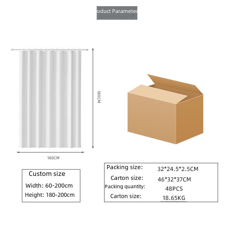 3D-печатная шторка для душа из ПЭВА с крючками – Толстая, водонепроницаемая, устойчивая к плесени перегородка для ванной