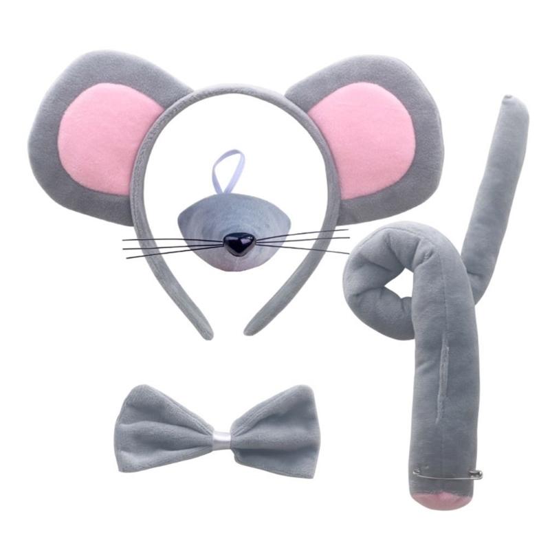 Костюм мыши на Хэллоуин, Набор для переодевания в животное, Включает ободок с ушками мыши, хвост, нос, бабочку для детской вечеринки-косплея на Хэллоуин