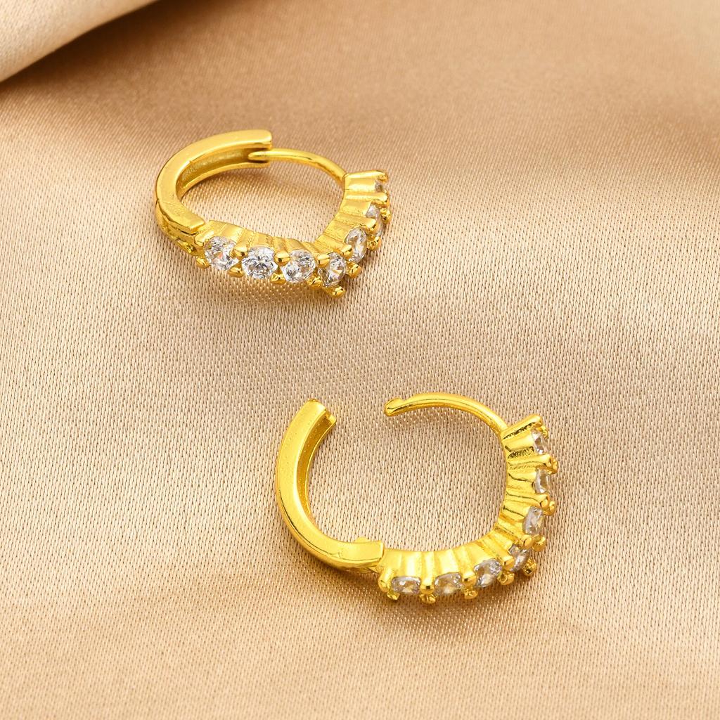 Gold Plated V-Shaped Zircon Huggie Hoop Earrings, Small Paved Fashion Korean CZ Geometric Lightweight Minimalist Ear Jewelry