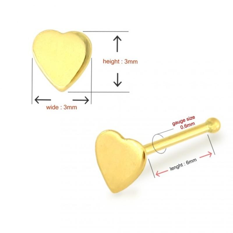 KODY PIERCING 9-каратное золото, 3 мм, булавка для носа с шаровидным кончиком в виде сердца - качественный пирсинг