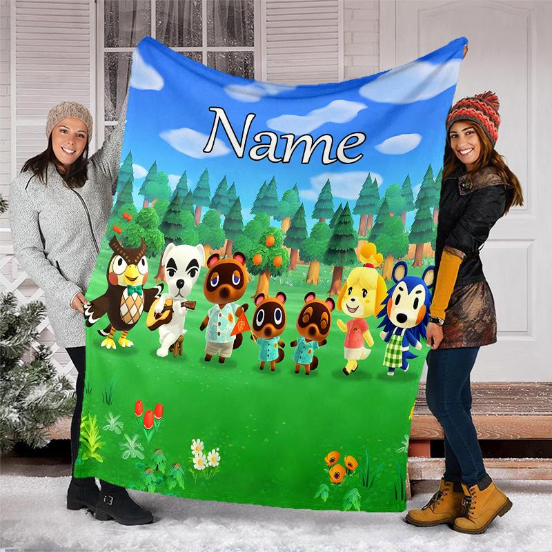 Personalized Custom Name Blanket - Animal Crossing Print Design,Blanket for Sofa,Bed,Travel,Camping - Soft and Warm, Great Gift