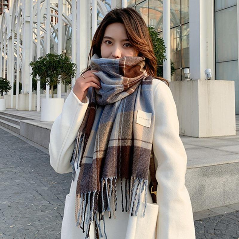 Plaid Scarf Women's Autumn and Winter Versatile Imitation Cashmere Thickened Warm Fringed Scarf Shawl