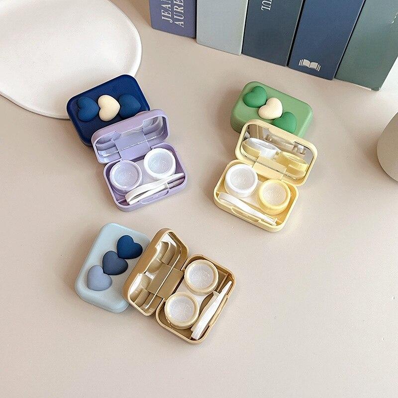 Яркий цвет, свежий милый раздел любви, чехол для контактных линз с зеркалом, пинцет, косметический ящик для хранения контактных линз, органайзер