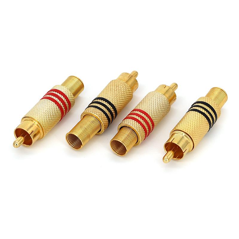 2Pcs Metal Shell RCA Male Plug Gold Red Black Spring Type AV Audio Video Connector Soldering DIY Cable Accessories