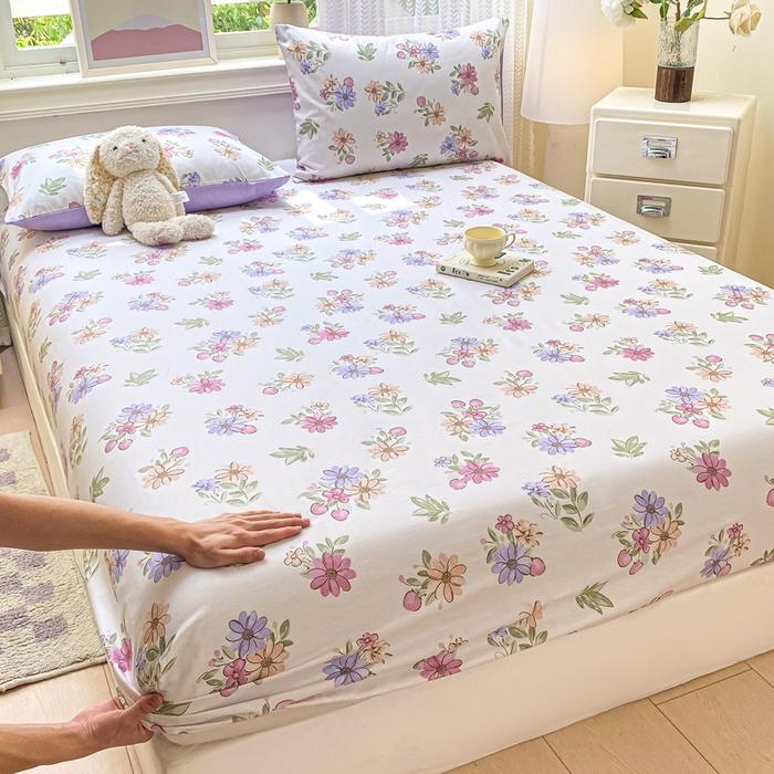 100%Cotton Bed Sheets Flower Printed Fitted Sheets for Bed Sábanas Para camaQueen/King Bed Sheet Cotton(without Pillowcase)