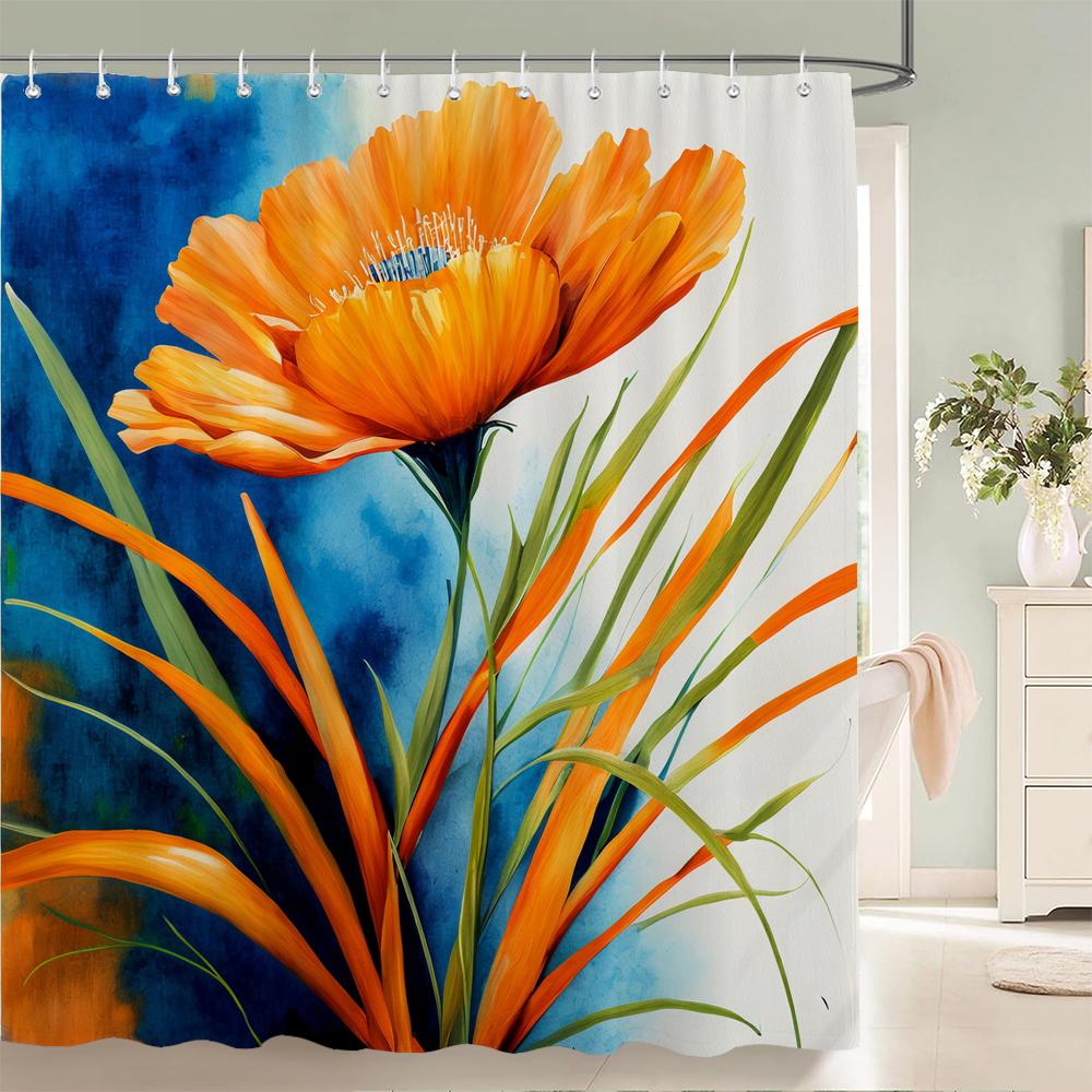 Tulip Flowers Print Shower Curtains Watercolor Boho Floral Waterproof Polyester Bathroom Bathtub Curtain Room Decor With Hooks