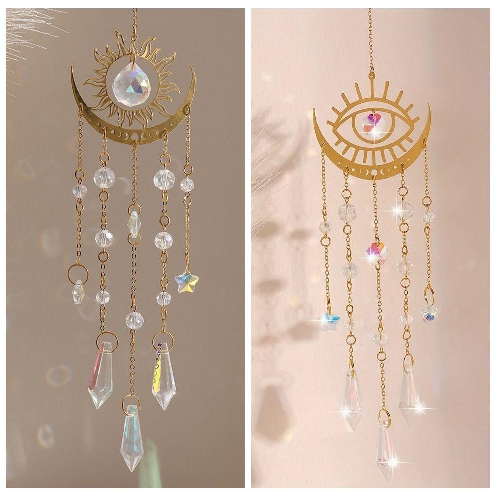 Rainbow Maker Golden Flame Moon Crystal Pendant AB Colourful Hanging Sunshine Catcher Moon Eye Moon Hanging Decoration Garden
