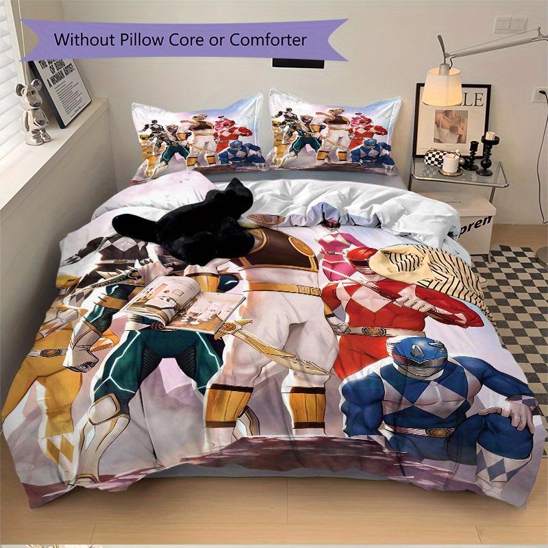 3pcs Power Rangers Themed Quilt Cover Set (1 Quilt Cover + 2 Pillowcases Without Pillow Core), High-Definition Printing for Home and Dormitory.F064
