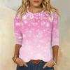 Women's Fashion Casual Round Neck 3/4 Sleeve Loose Christmas Printed T-Shirt Ladies Top