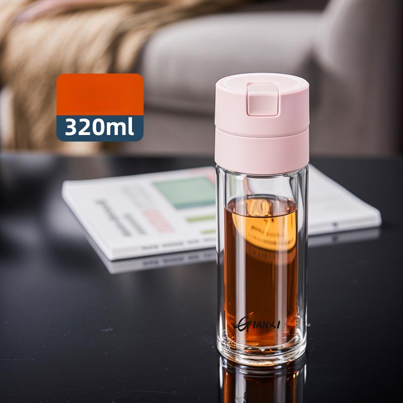 Стеклянная чашка с двойным термостойким стеклом, устойчивым к ожогам, открывайте крышку одним щелчком, портативная чашка для разделения воды и чая, деловые чашки