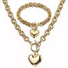 2025 Women's O-shaped Hollowed Out Heart-shaped Accessory Necklace Bracelet Set in Gold