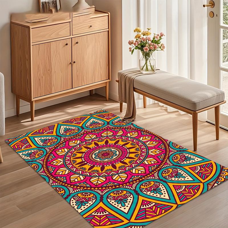 1pc Indian Patterned Carpet Non Slip Floor Mat for Decorative Floor Mat in Living Room Bedrooms Fitting Room and Bathrooms Rugs