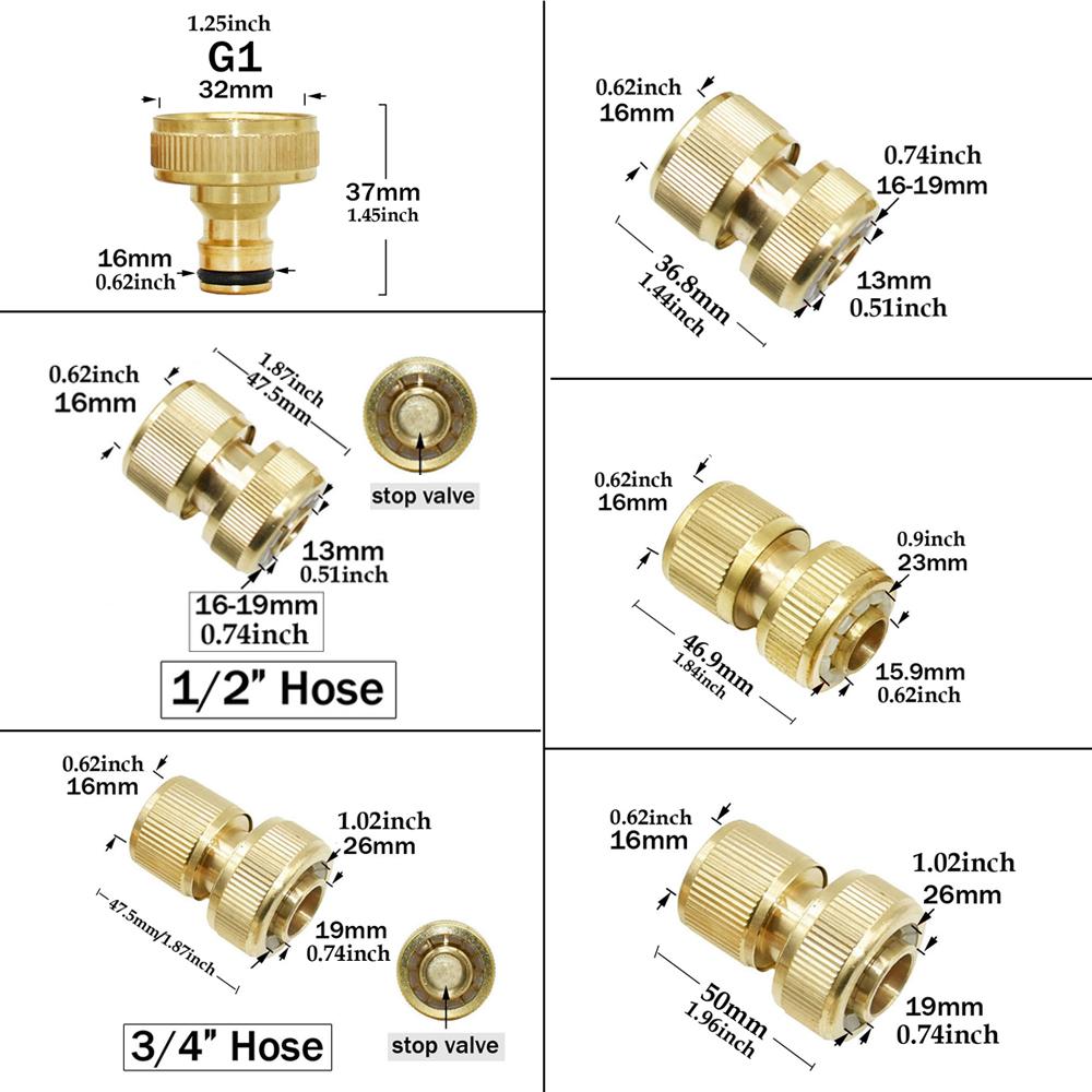 1/2'' 3/4'' 5/8" 1'' латунный кран быстроразъемный соединитель 16 мм 20 мм медный шланговый соединительный адаптер садовый поливочный пистолет фитинги для остановки воды