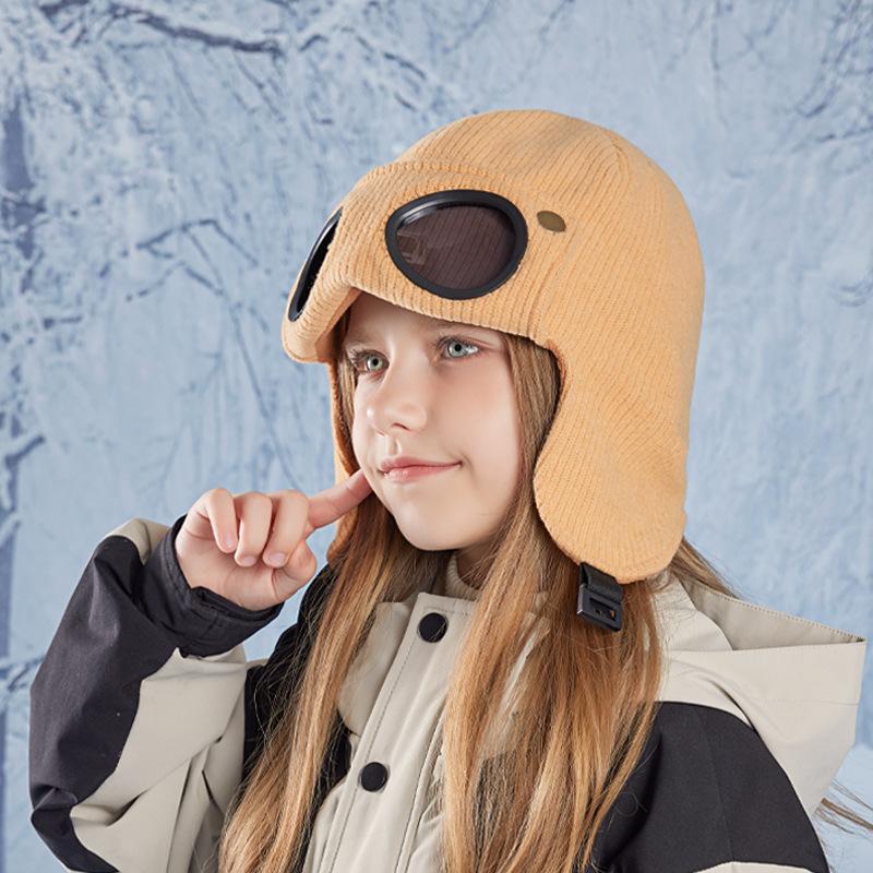 Детская зимняя шапка с очками, флисовая подкладка, детская шапка-чепчик с ушами, теплая детская шапка для катания на лыжах и отдыха на природе для девочек и мальчиков