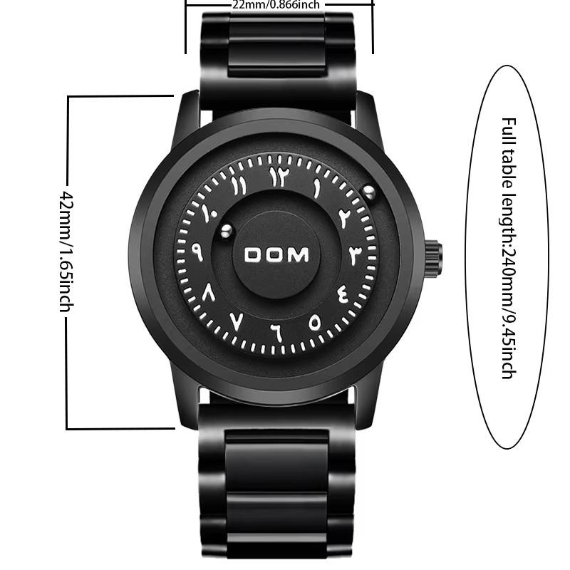 Dom 1769 Pointer Rotating Men Watch Fashion Waterproof Original Rolling Black Stainless Steel / Genuine Leather Strap Male Clock