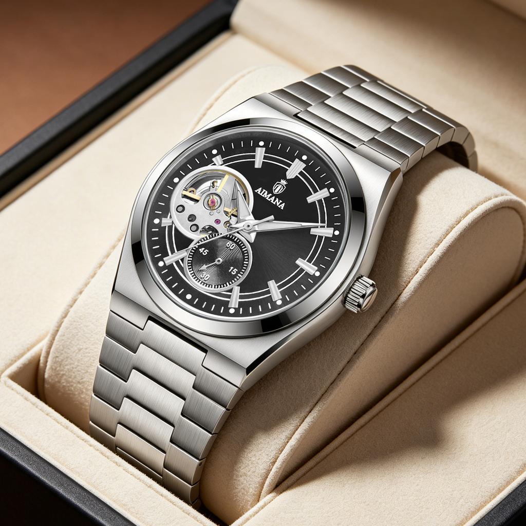 Men Automatic Mechanical Watch Tiffany Blue Hollow Dial Skeleton Stainless Steel Bracelet Luminous Hands Wateproof