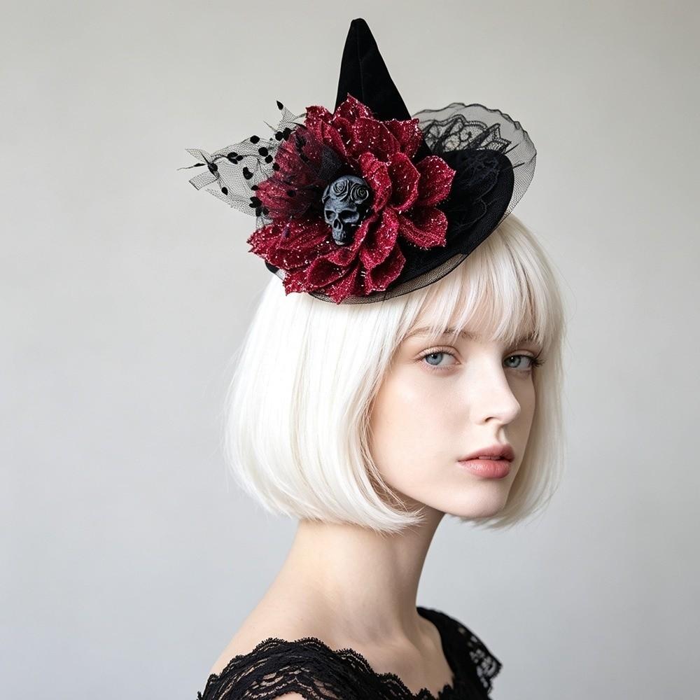 Mesh Halloween Hair Clip Flower Witch Hairpins Headpiece Witch Hat Hair Clip  Costume Party